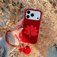 Red pomelo leaf embroidered phone case