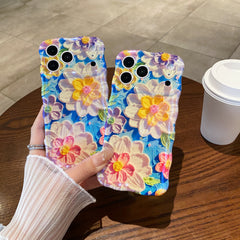 Oil painting blue light flower phone case