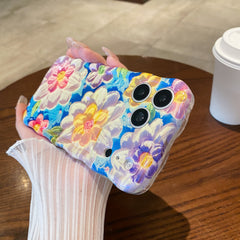 Oil painting blue light flower phone case