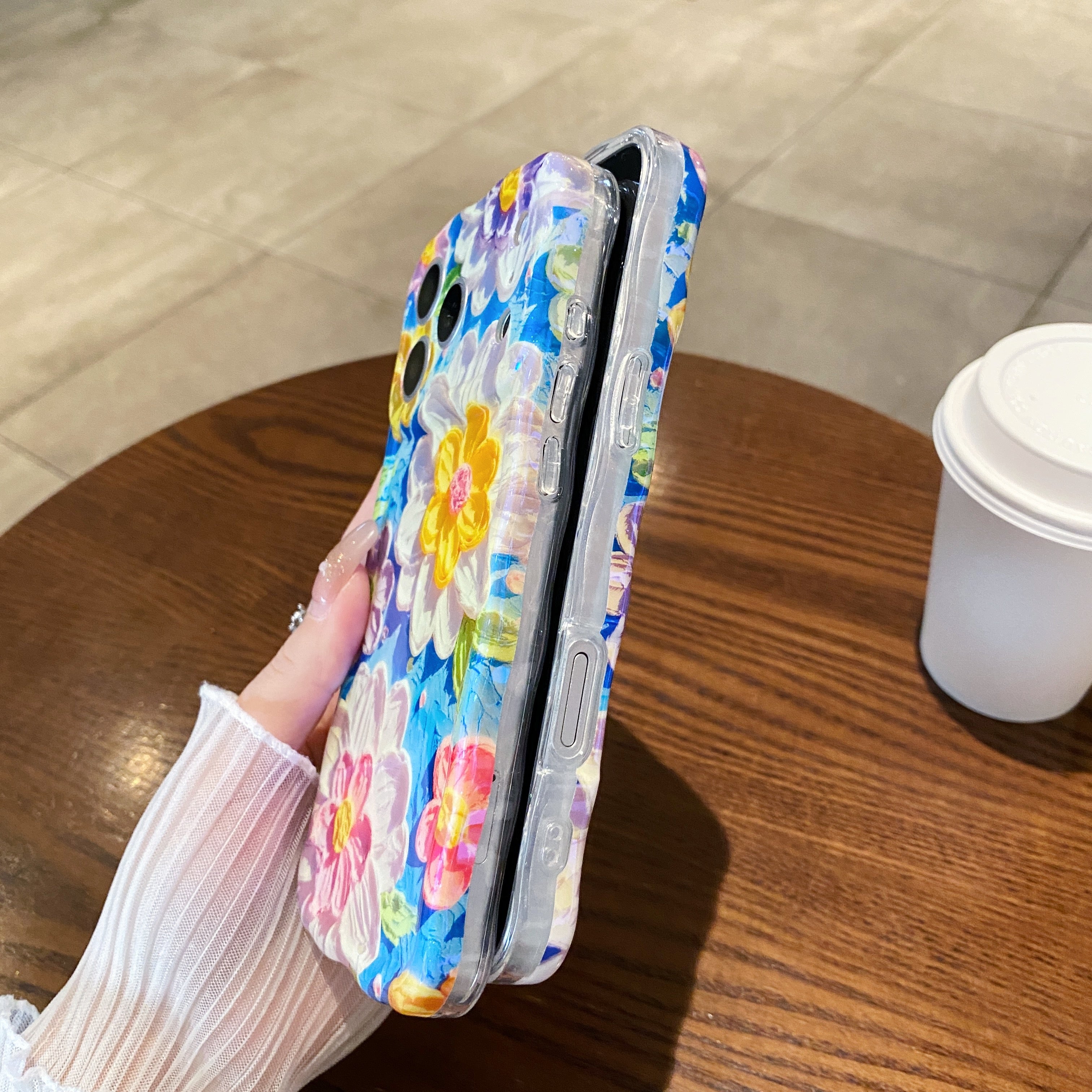 Oil painting blue light flower phone case