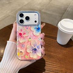 Oil painting rhinestone flower phone case