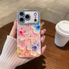 Oil painting rhinestone flower phone case