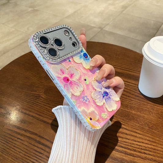 Oil painting rhinestone flower phone case