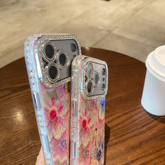 Oil painting rhinestone flower phone case