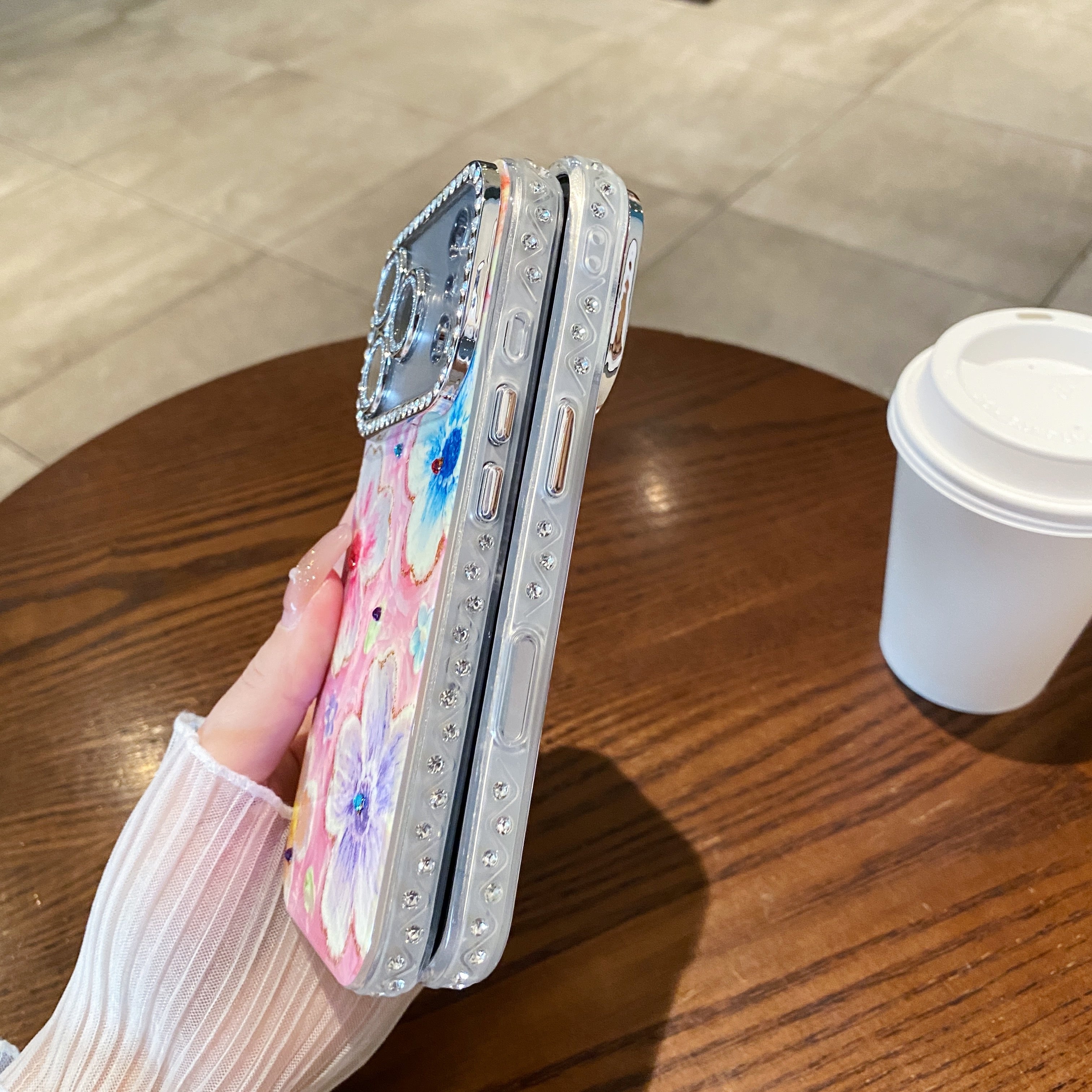 Oil painting rhinestone flower phone case