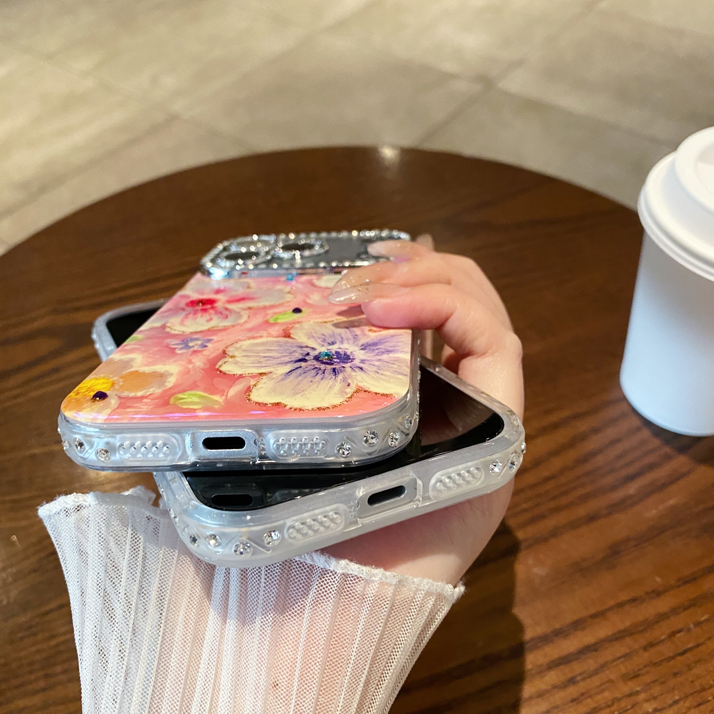 Oil painting rhinestone flower phone case