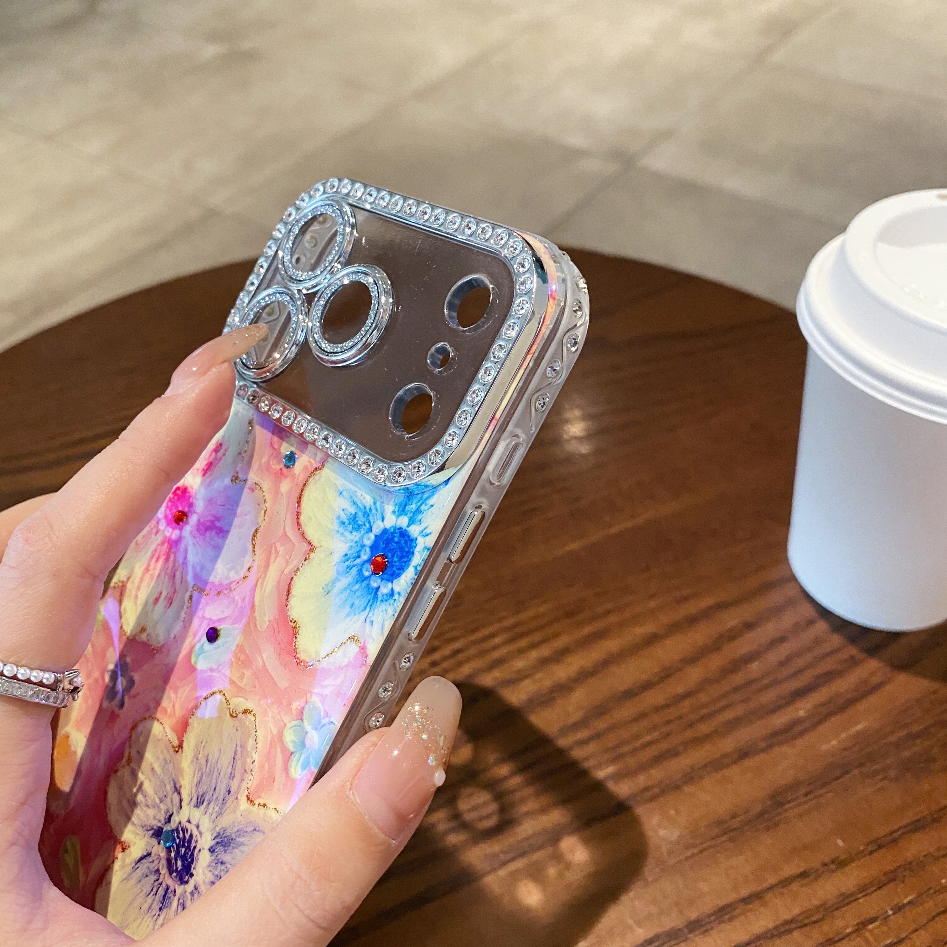 Oil painting rhinestone flower phone case