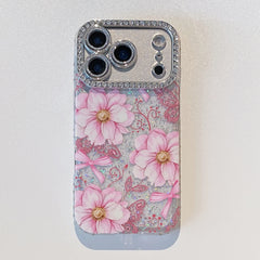Oil painting-inlaid rhinestone flower glitter transparent case