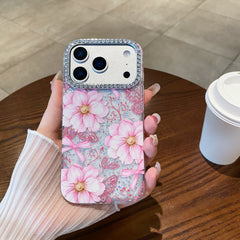 Oil painting-inlaid rhinestone flower glitter transparent case