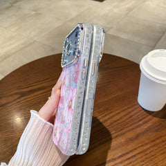 Oil painting-inlaid rhinestone flower glitter transparent case