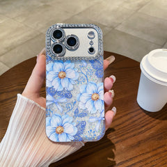 Oil painting-inlaid rhinestone flower glitter transparent case