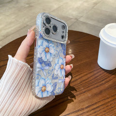 Oil painting-inlaid rhinestone flower glitter transparent case