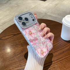 Oil painting-inlaid rhinestone flower glitter transparent case