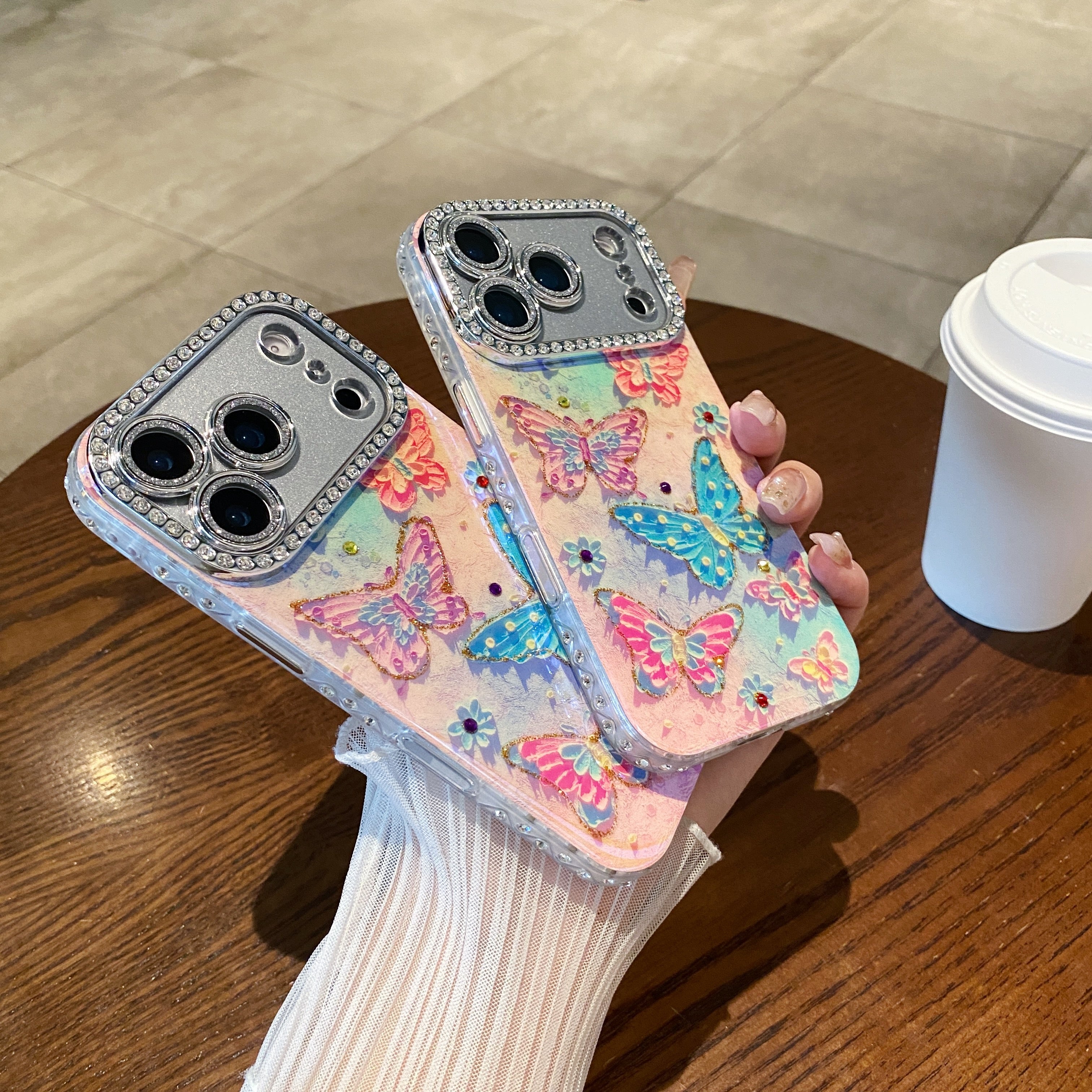 Oil painting rhinestone butterfly phone case