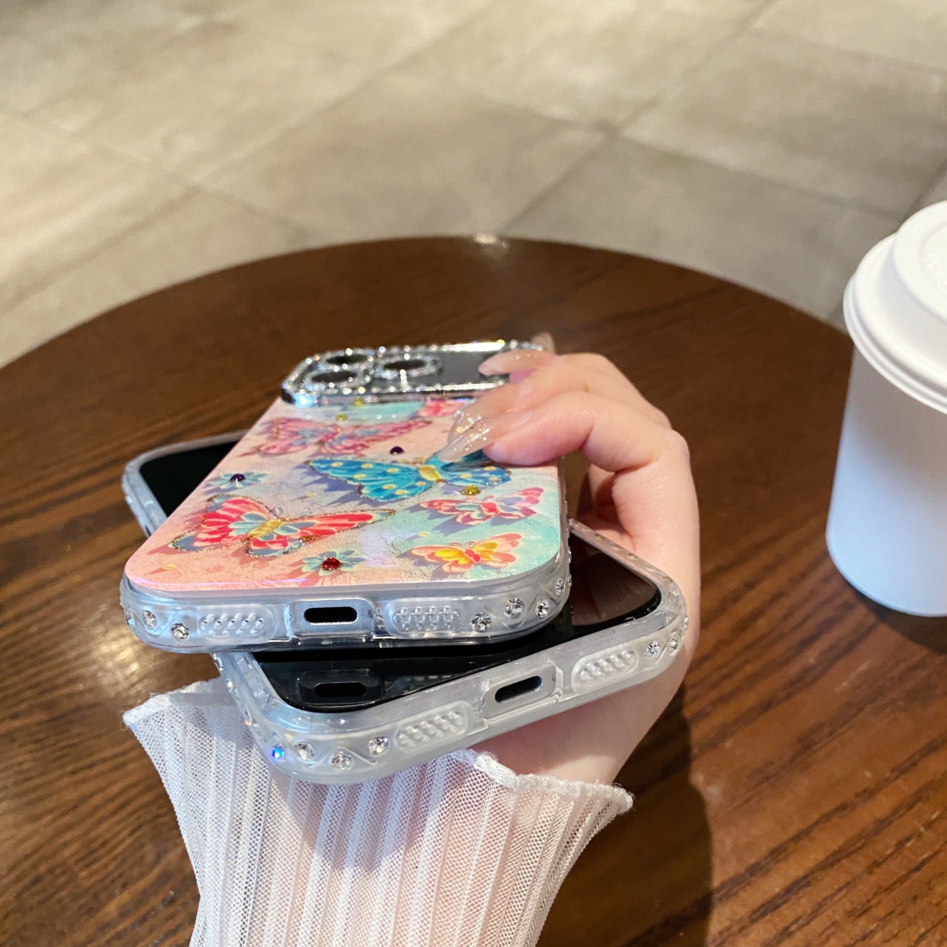 Oil painting rhinestone butterfly phone case