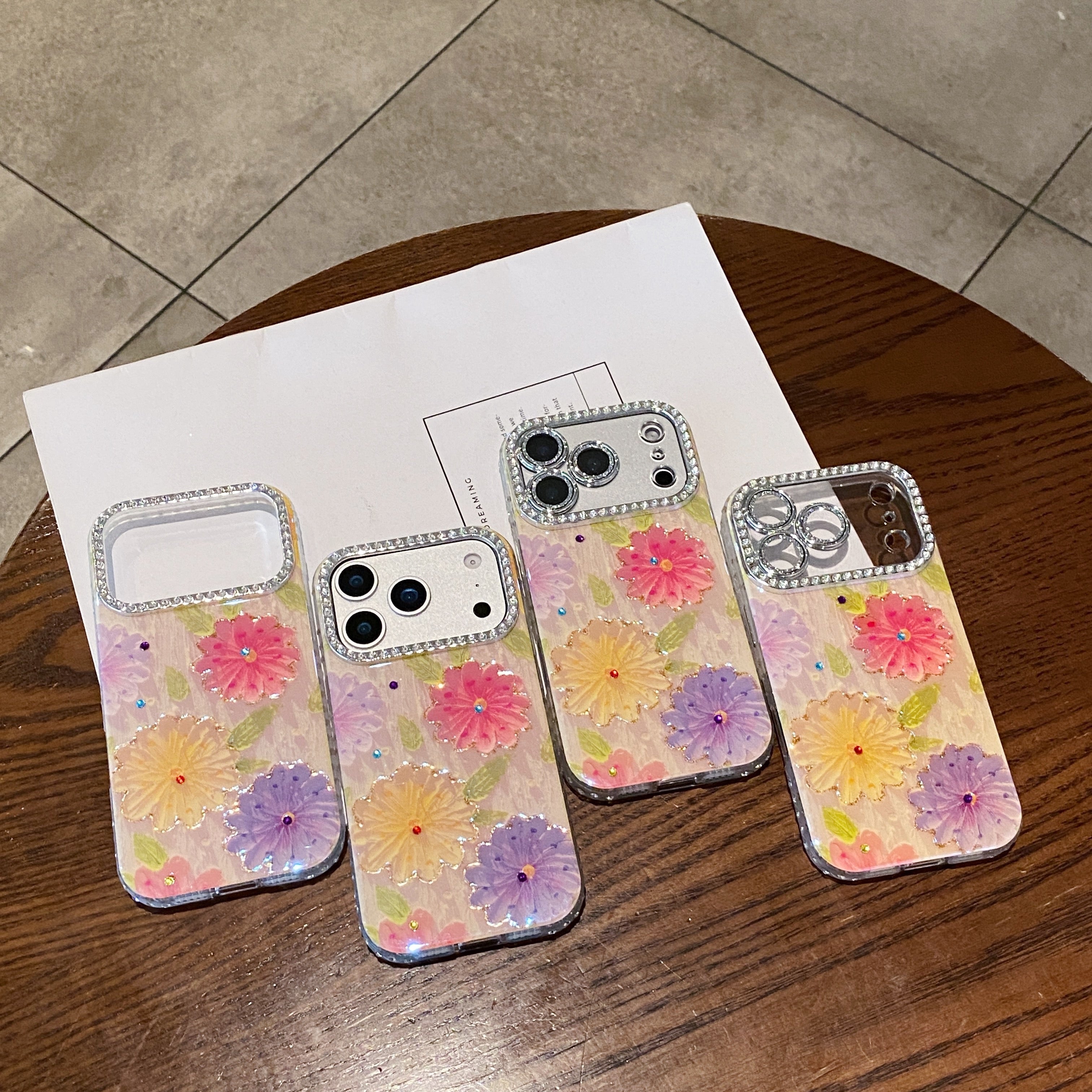 Blue light epoxy diamond colored flower phone case