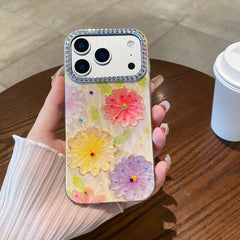 Blue light epoxy diamond colored flower phone case