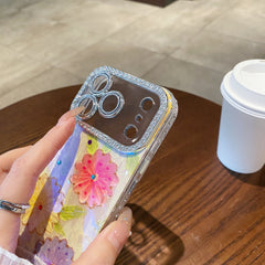 Blue light epoxy diamond colored flower phone case
