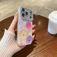 Blue light epoxy diamond colored flower phone case