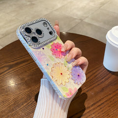 Blue light epoxy diamond colored flower phone case