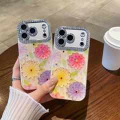 Blue light epoxy diamond colored flower phone case