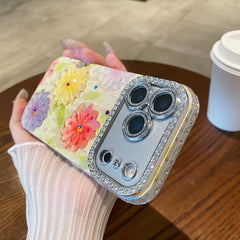 Blue light epoxy diamond colored flower phone case
