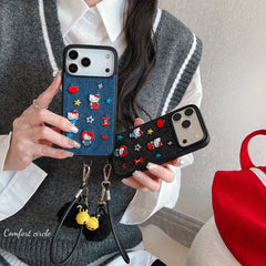 Blue and black Kitty embroidered denim phone case