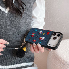 Blue and black Kitty embroidered denim phone case