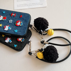 Blue and black Kitty embroidered denim phone case