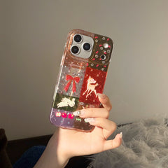 Plaid, floral, and cartoon deer design iPhone case