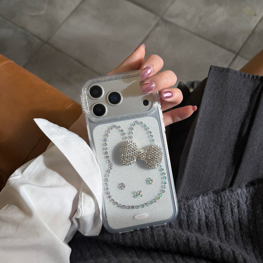 Beaded Miffy Rabbit & 3D Rhinestone Bow Phone Case