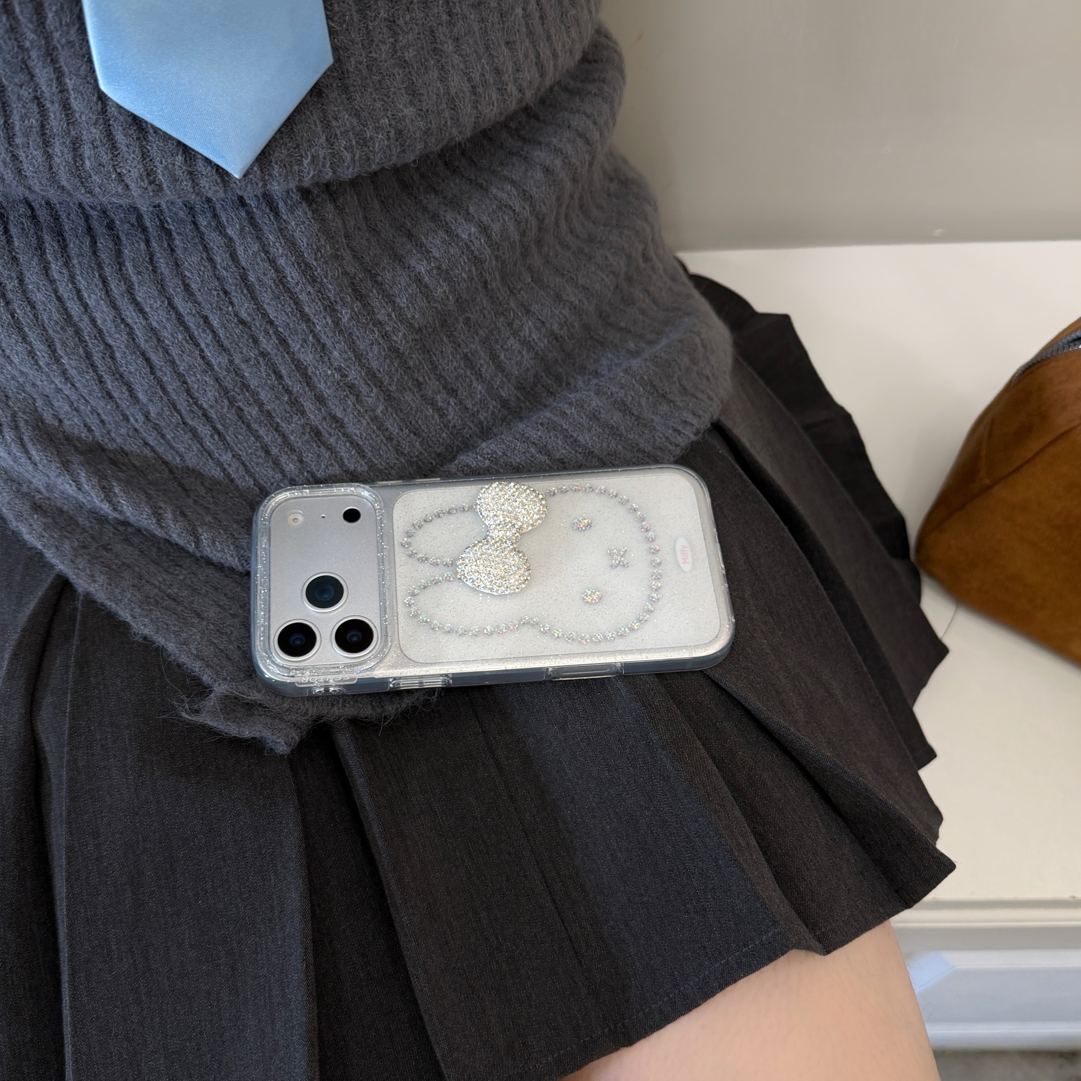 Beaded Miffy Rabbit & 3D Rhinestone Bow Phone Case