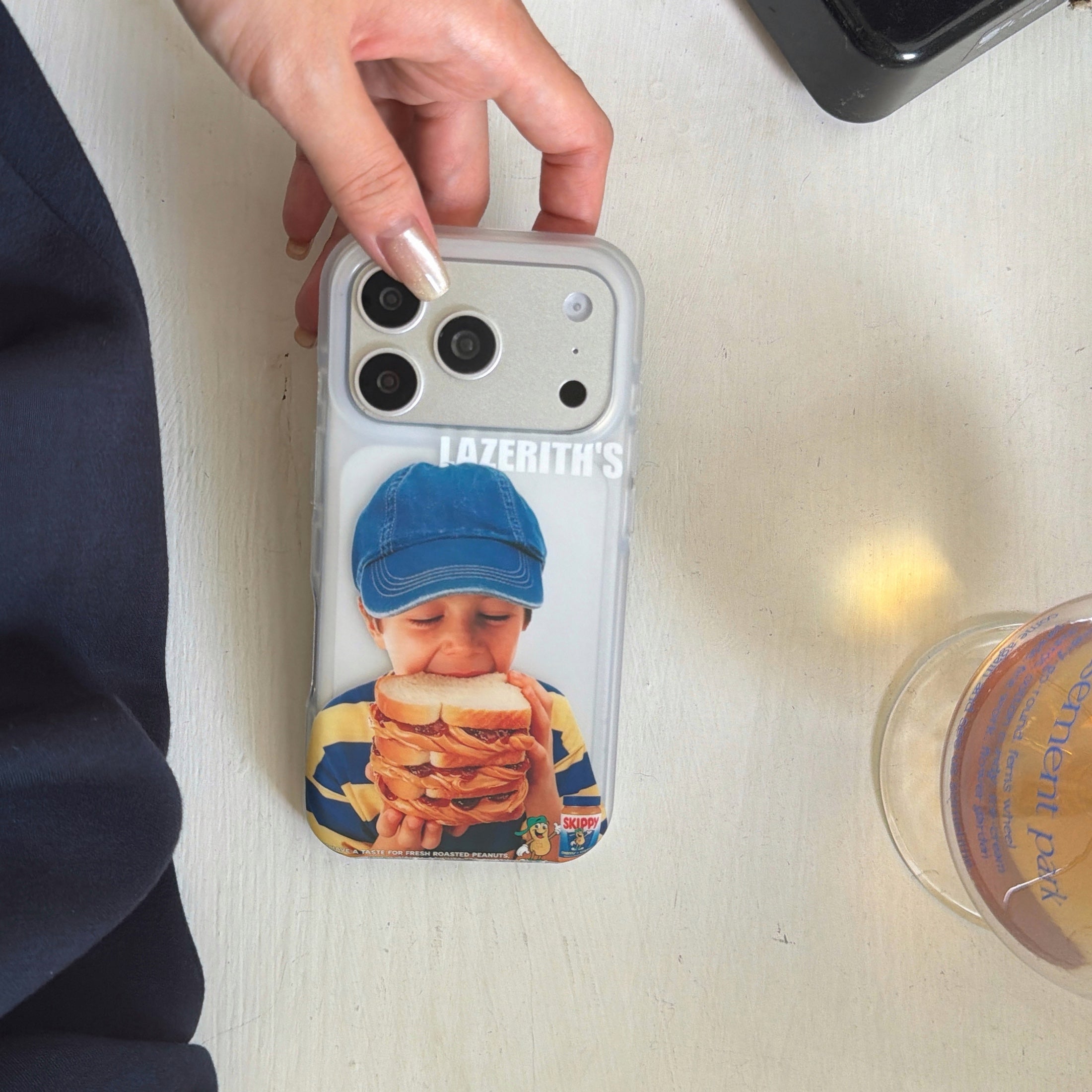 Vintage Retro Boy Eating Sandwich Clear iPhone Case with Impact Bumper