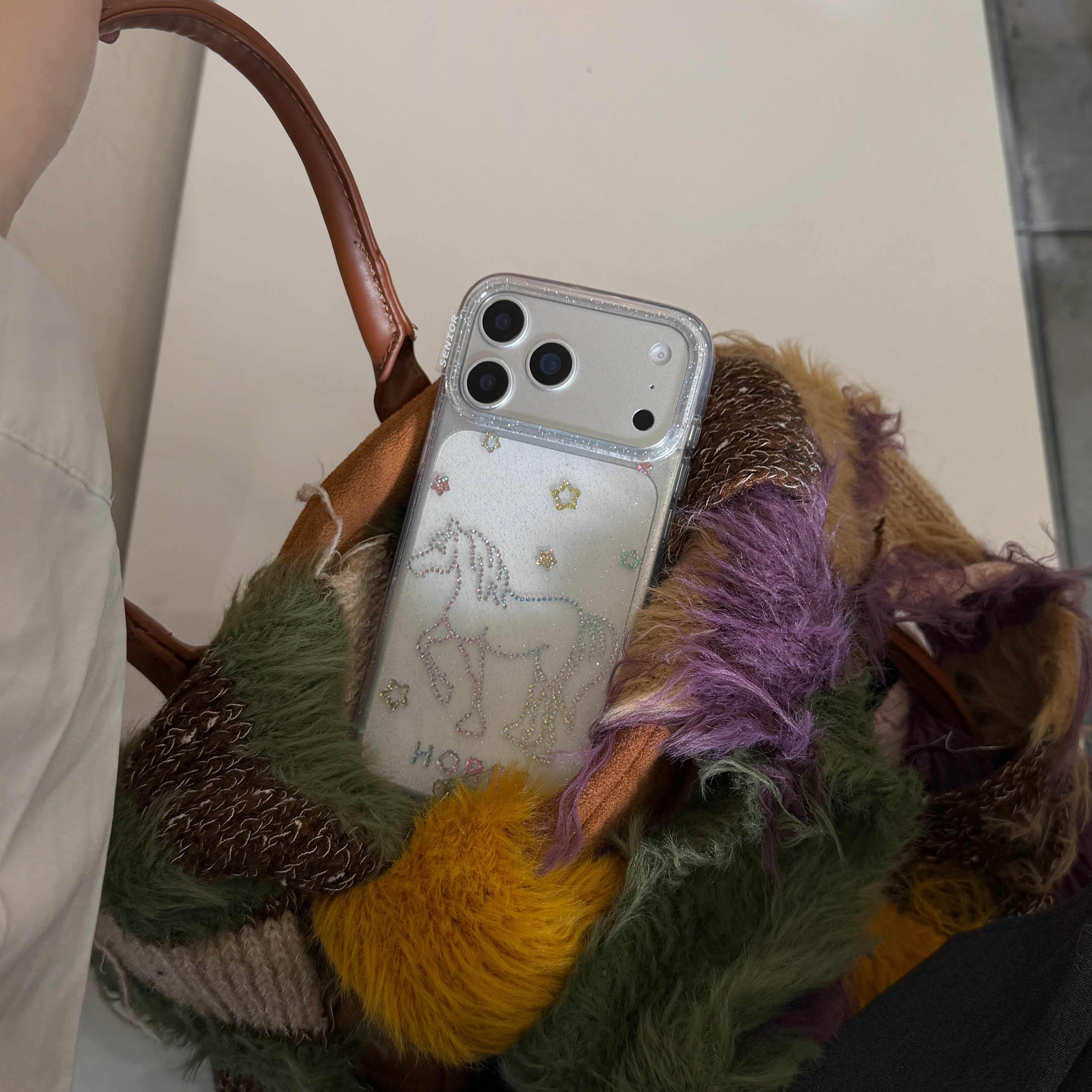 Glitter and sequins colorful lines pony phone case