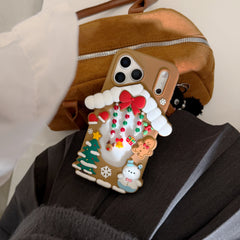 Hollowed-out Christmas cottage silicone phone case
