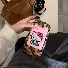 Plush embroidered leopard print Kitty flip phone case