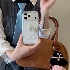 Beaded Miffy Rabbit & 3D Rhinestone Bow Phone Case