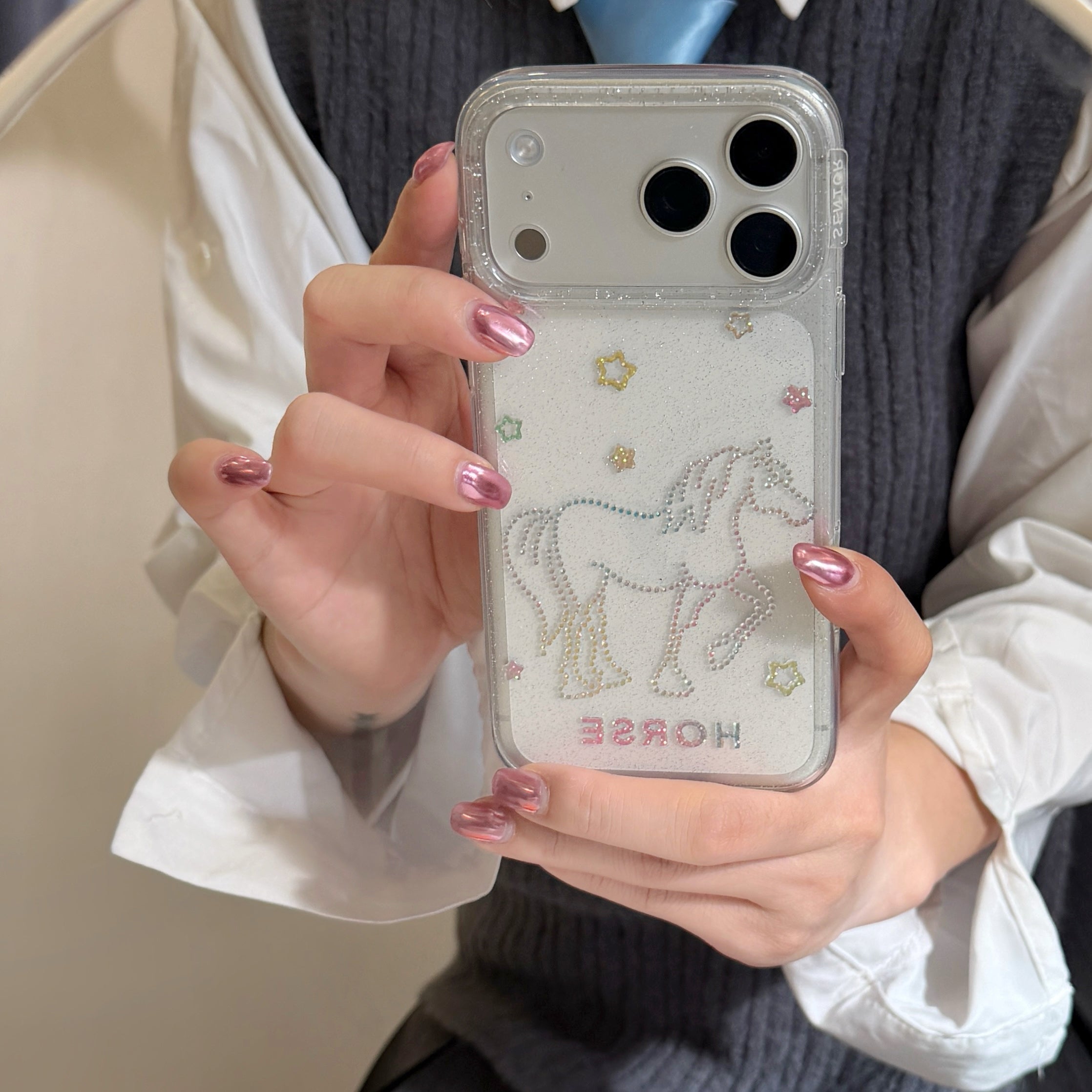 Glitter and sequins colorful lines pony phone case