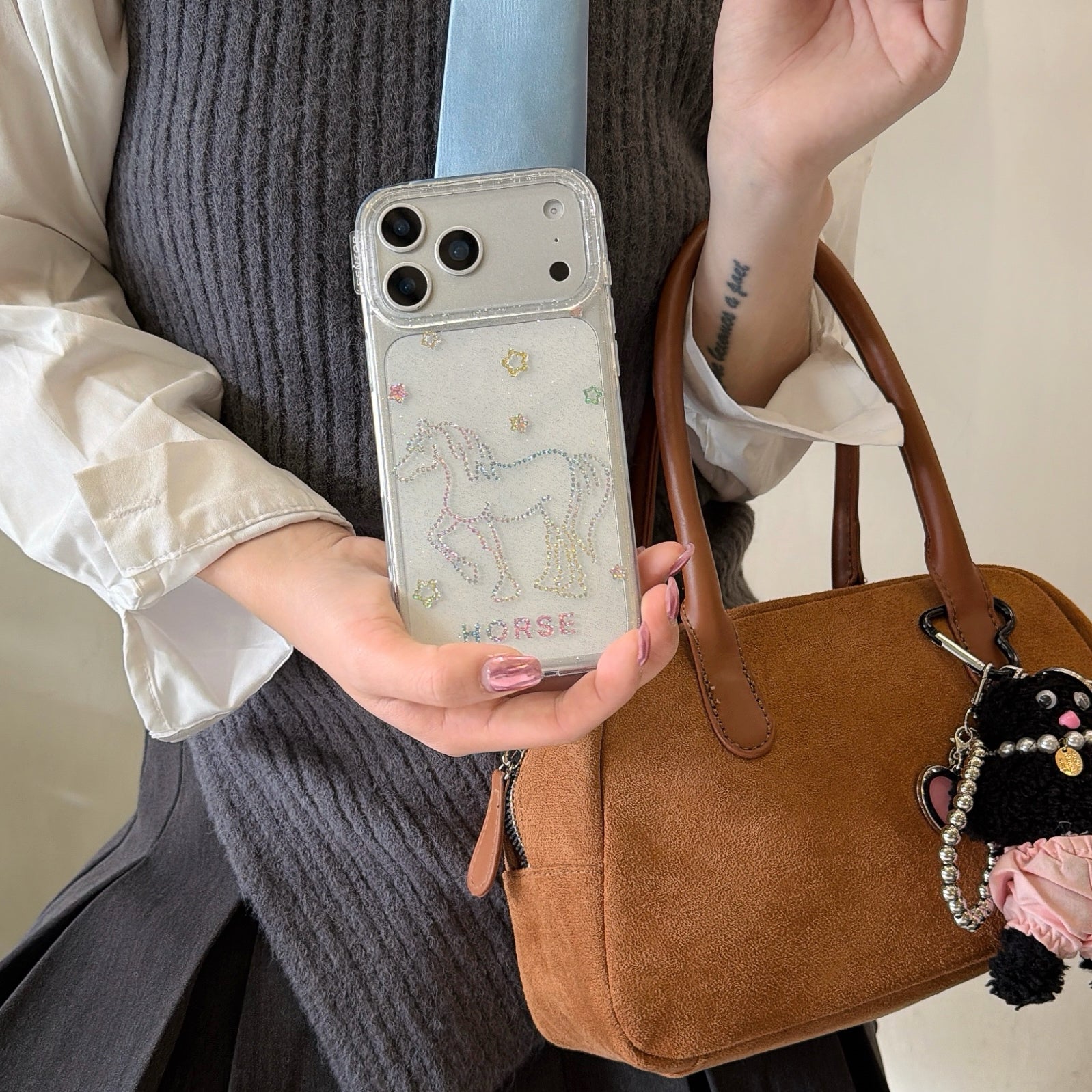 Glitter and sequins colorful lines pony phone case