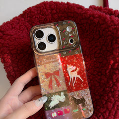 Plaid, floral, and cartoon deer design iPhone case