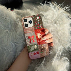 Plaid, floral, and cartoon deer design iPhone case