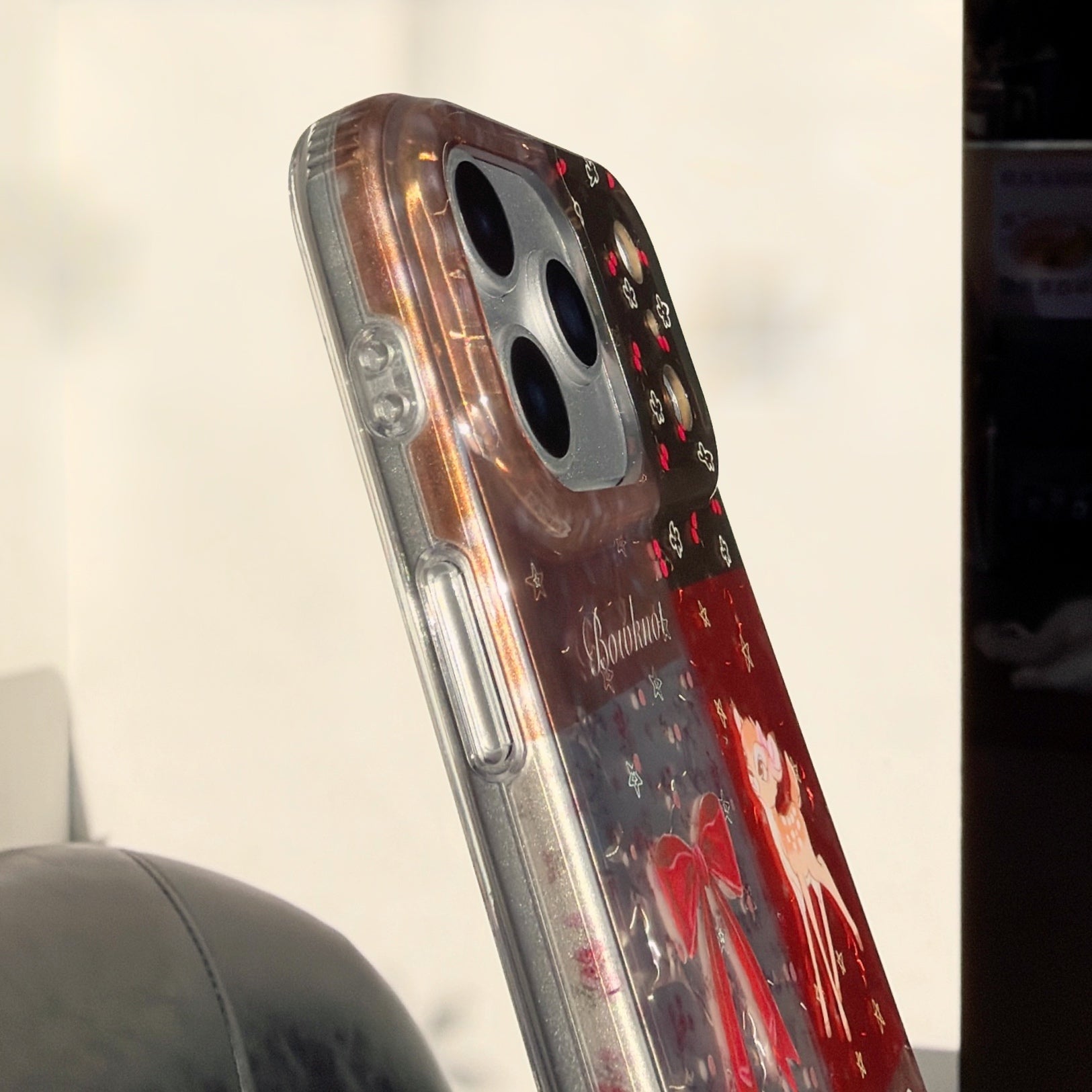 Plaid, floral, and cartoon deer design iPhone case