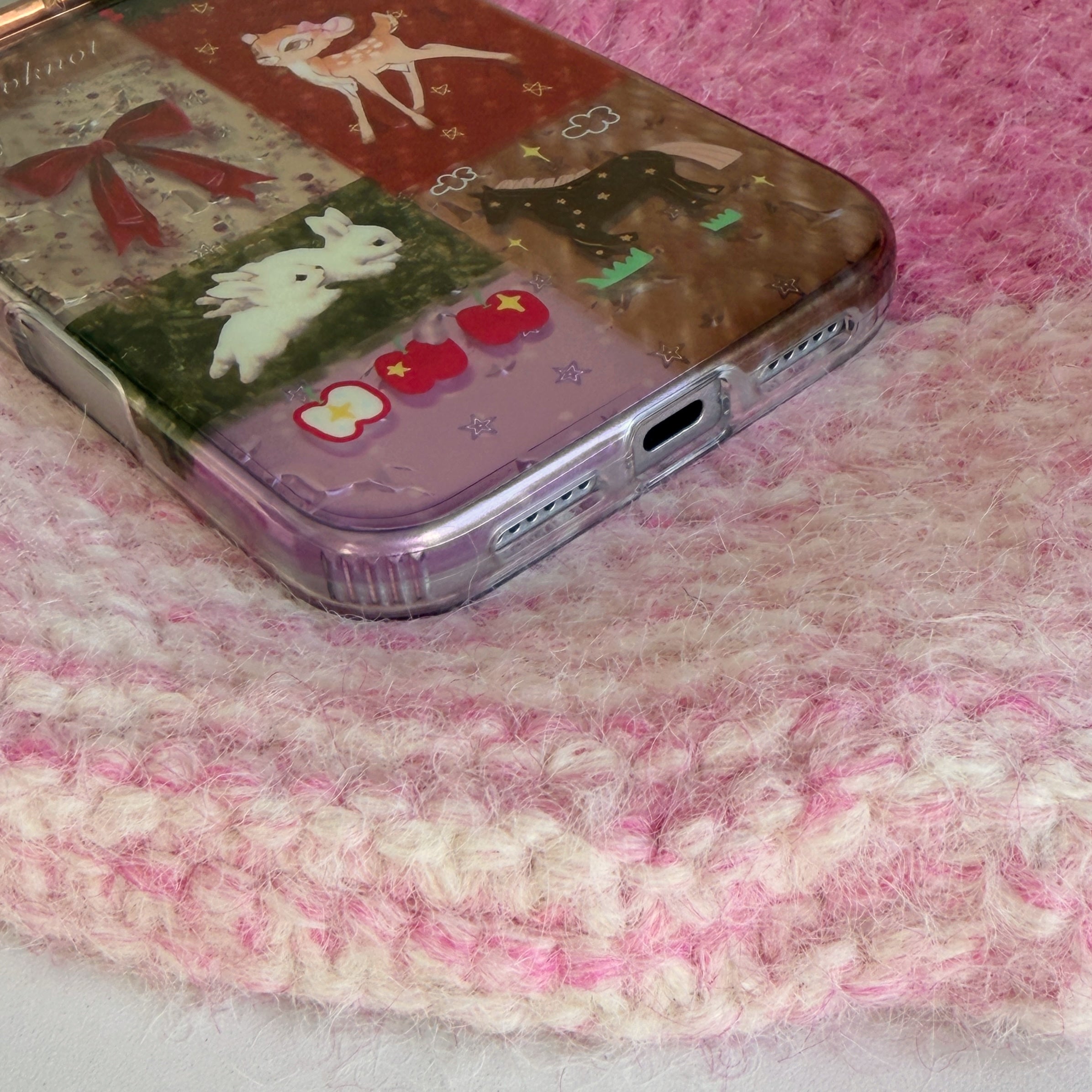 Plaid, floral, and cartoon deer design iPhone case