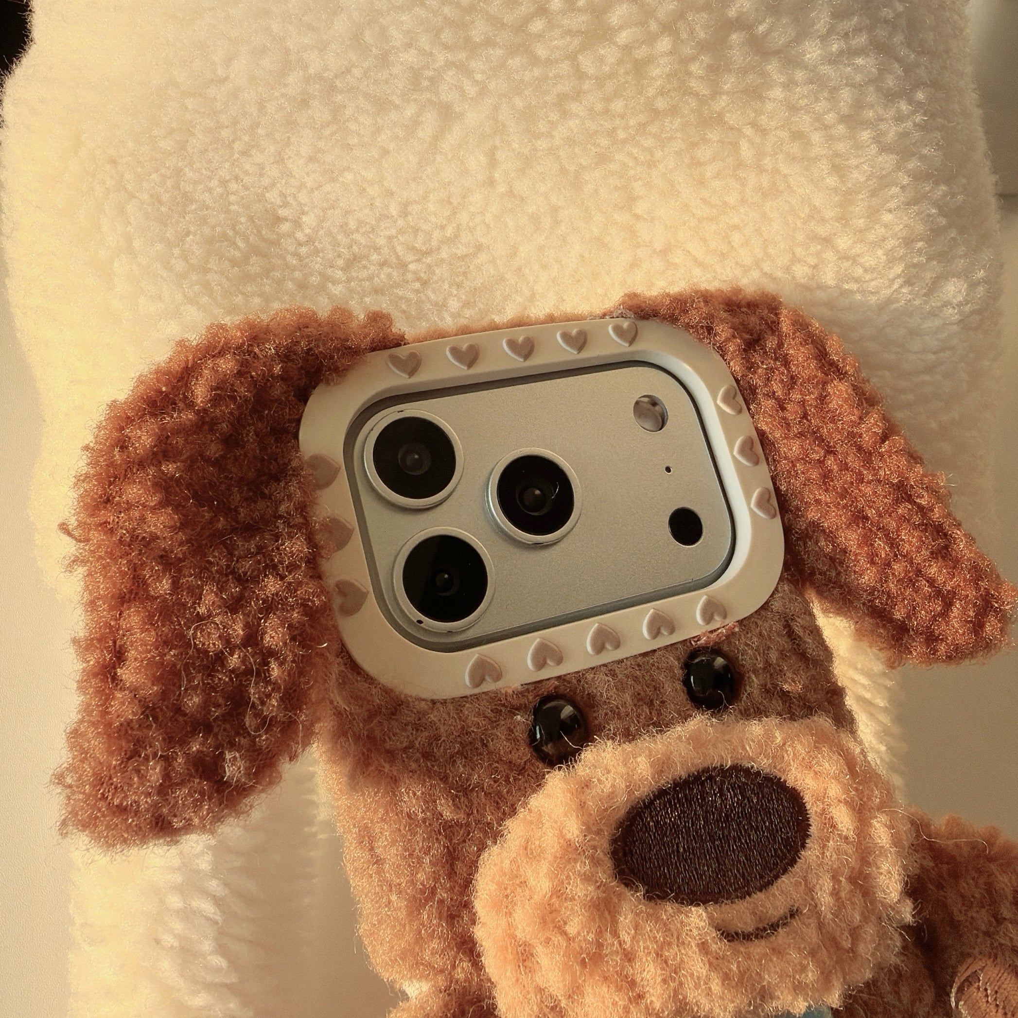 Brown plush puppy iPhone case