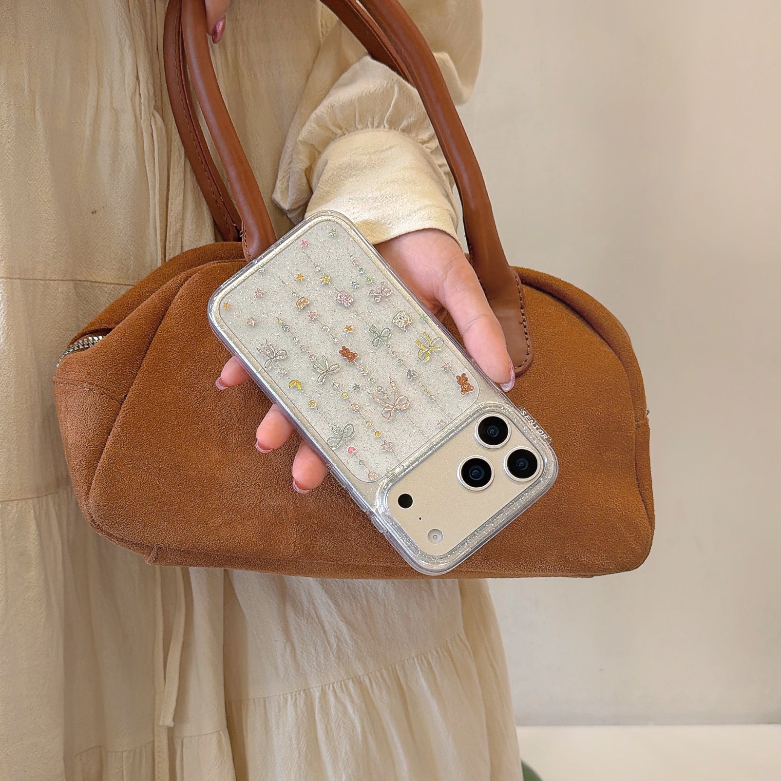 Glittery Gold Bow Bear Phone Case