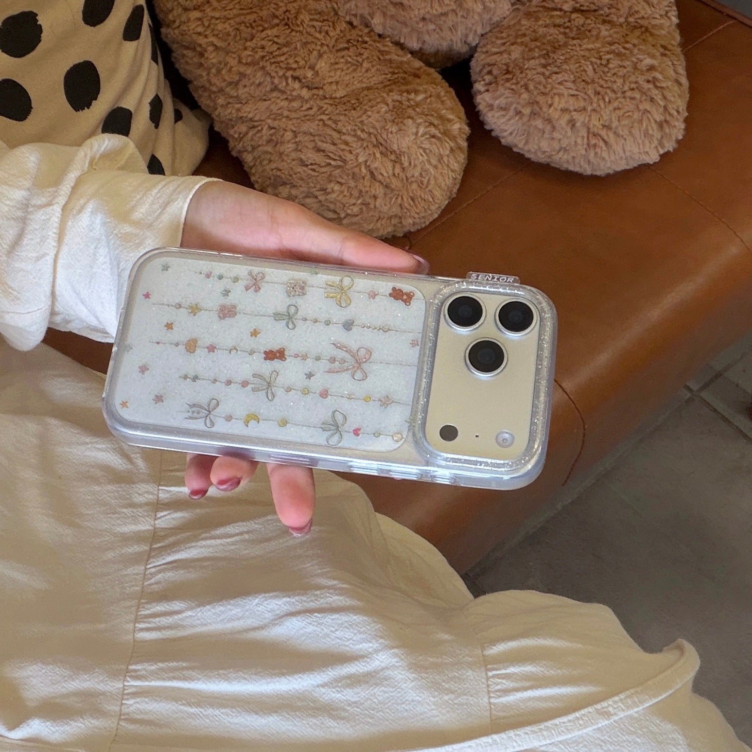 Glittery Gold Bow Bear Phone Case