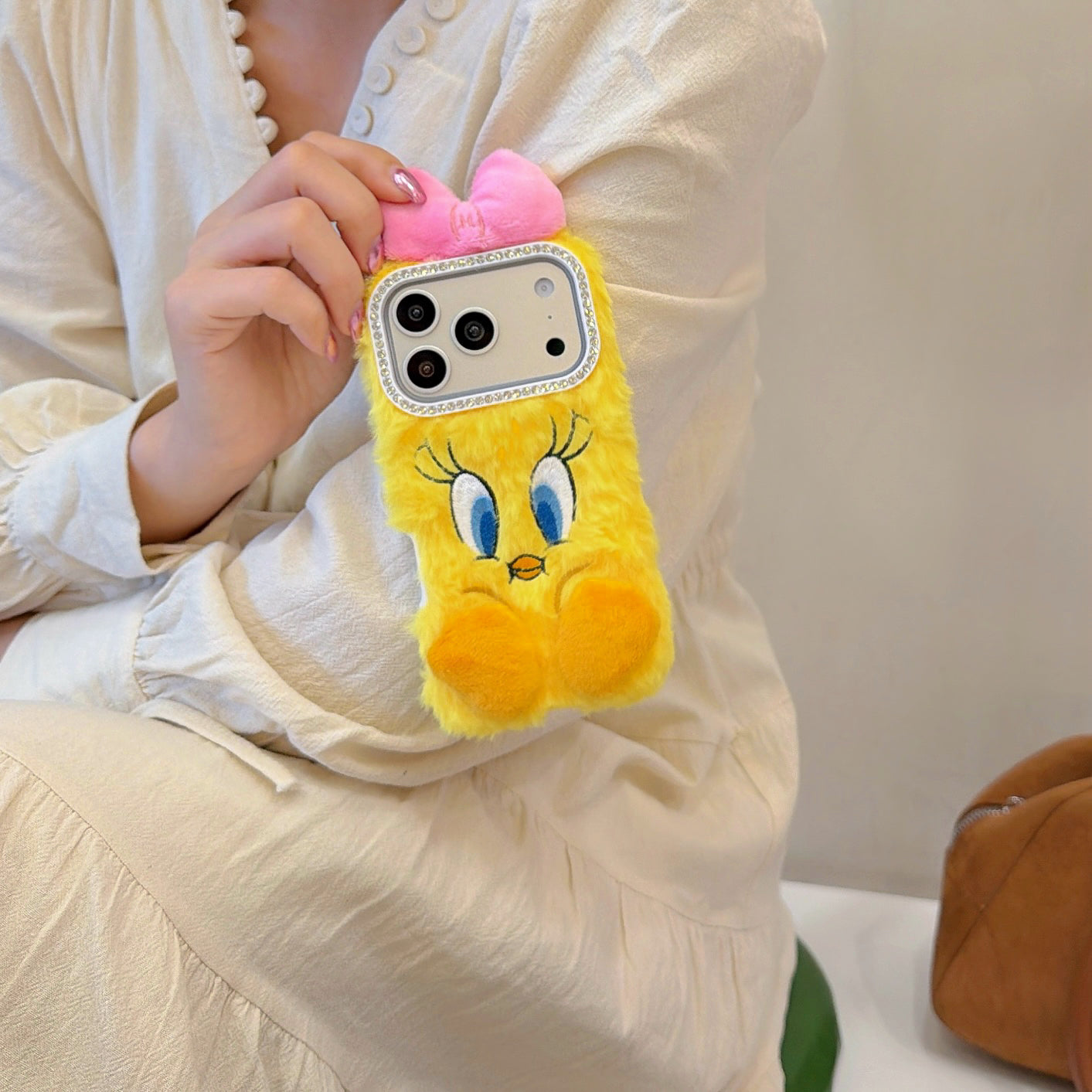 Yellow plush Tweety Bird phone case