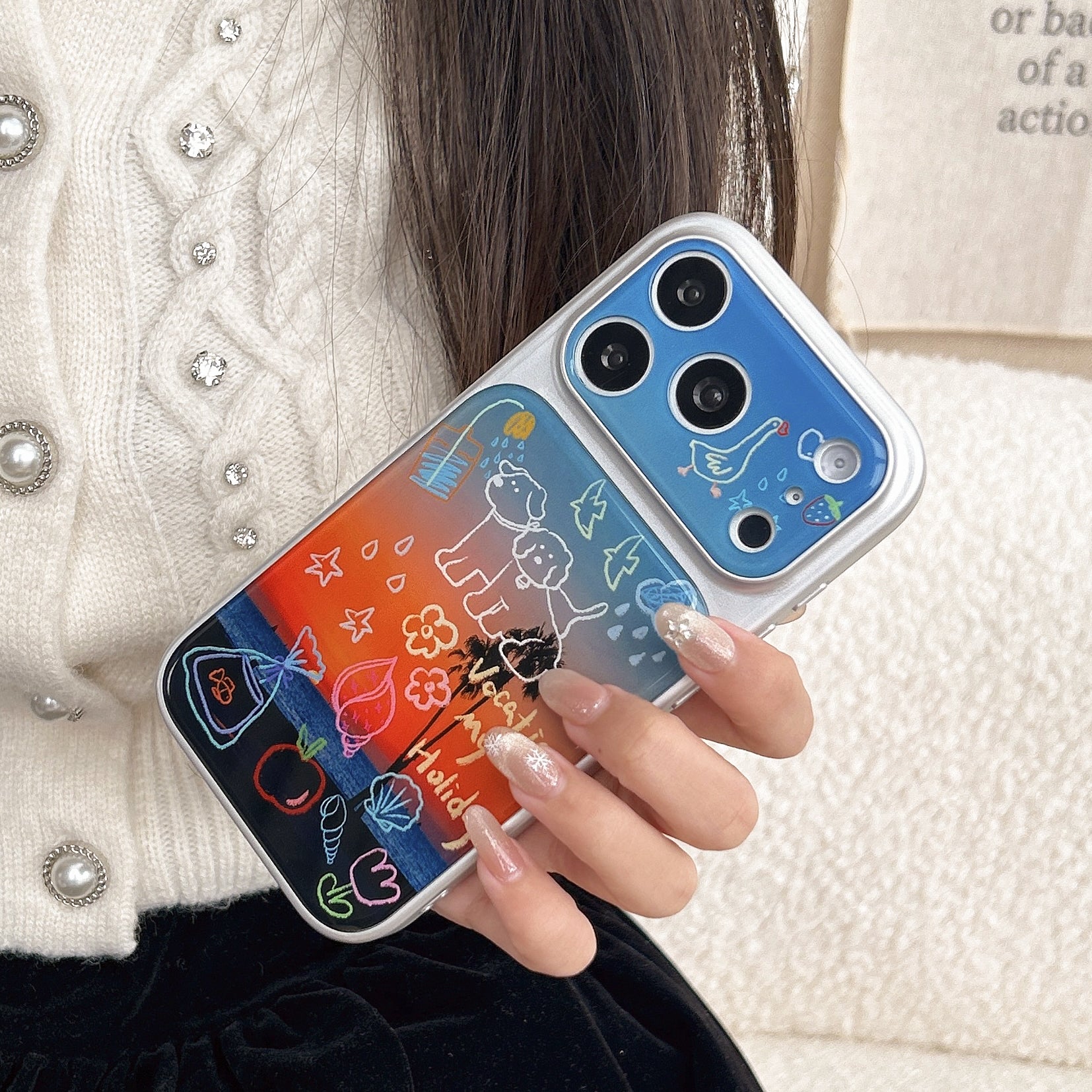 Sunset Puppy Acrylic Apple Phone Case