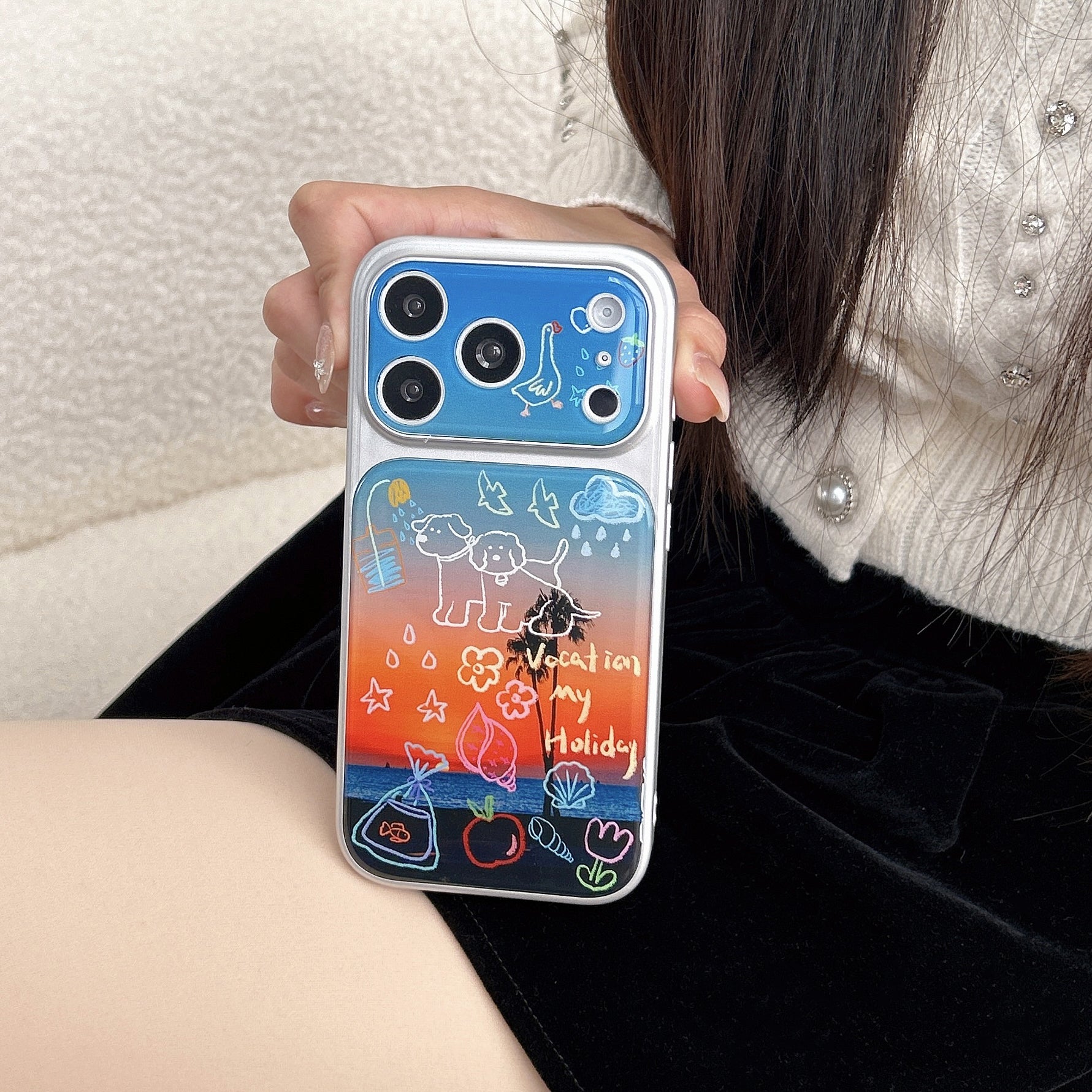 Sunset Puppy Acrylic Apple Phone Case