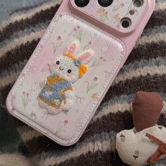Tulip embroidered bunny iPhone case